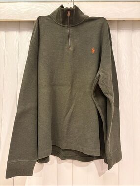 Polo by Ralph Lauren Olive Green Quarter-Zip Sweatshirt with Orange Pony